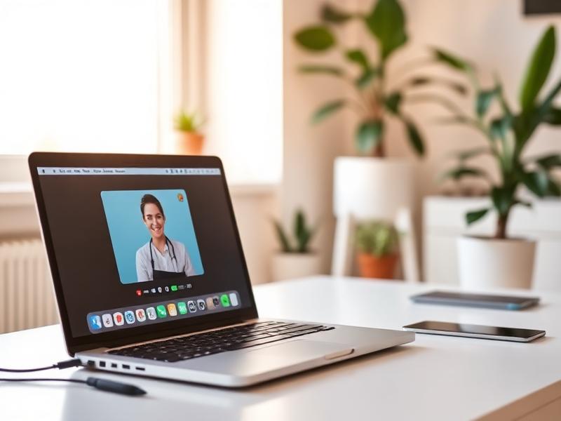 Laptop mit Videocall in einem Home-Office